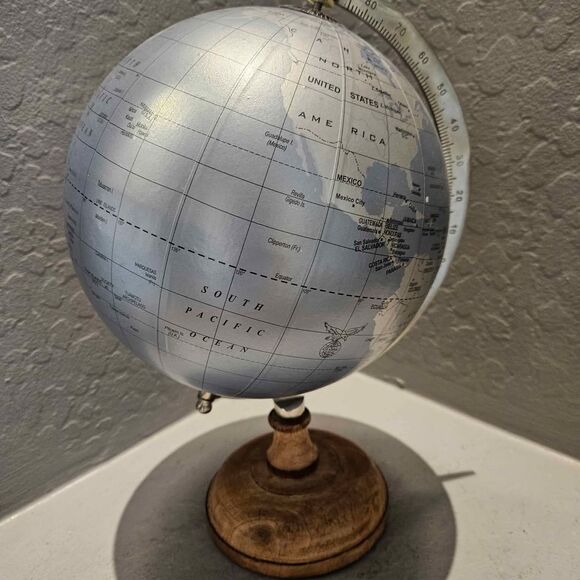 Better Homes and Garden Decorative Globe 13" Silver with Wood Base - Picture 1 of 5